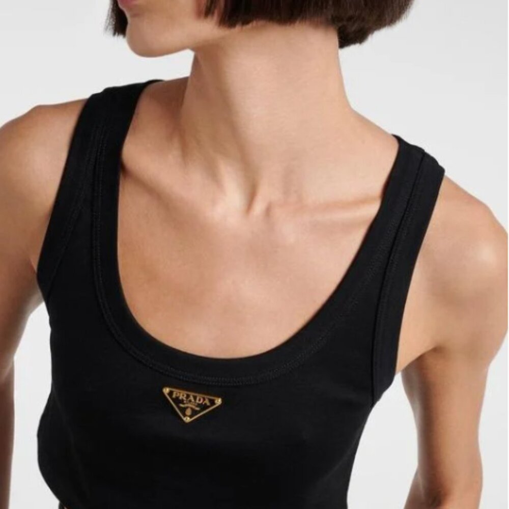 Prada Women's Black Ribbed Jersey Crop TOP